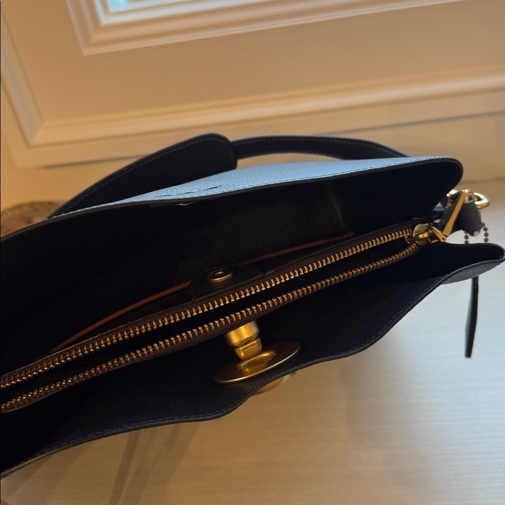 Coach Navy Blue Shoulder Bag with Gold Accents - Picture 6 of 7